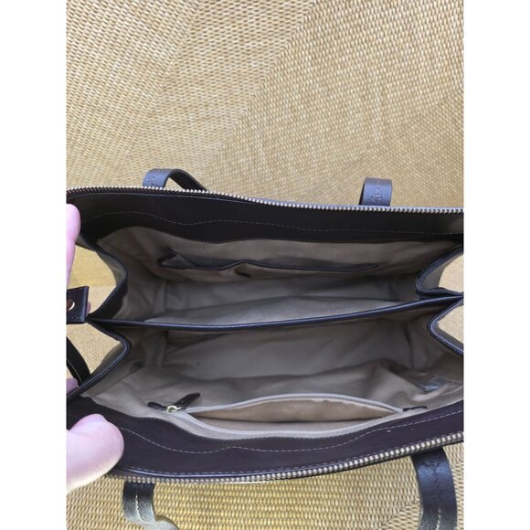 BANANA REPUBLIC Smooth Black Leather Tote Bag With Zipper Closure & Dual Handles - Picture 7 of 9